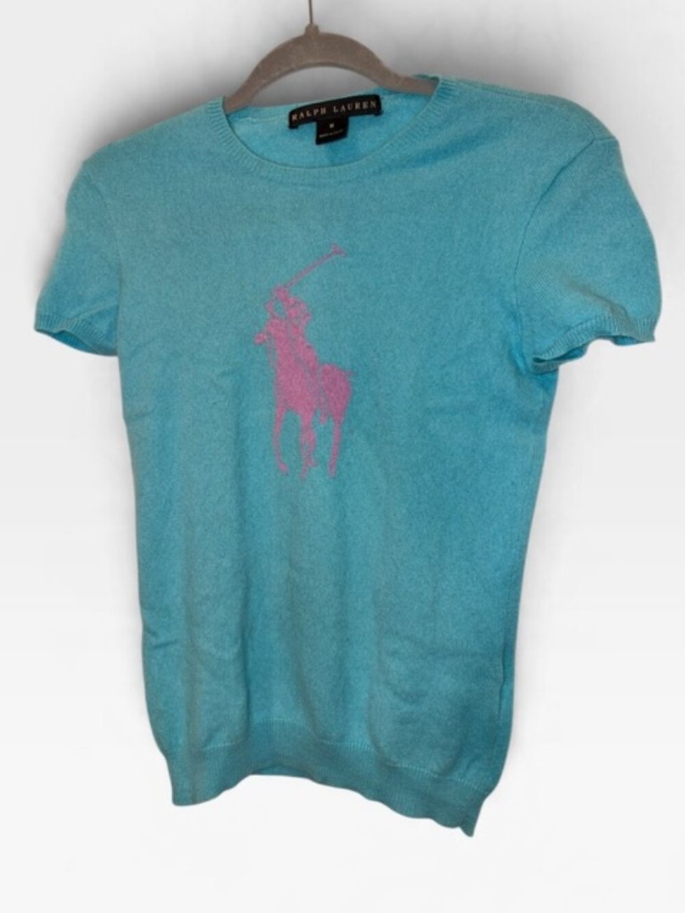 Ralph Lauren Black Label turquoise purple intarsia knit 100% Cashmere sweater M